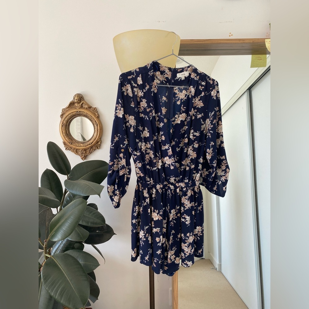 Small Ava Floral Navy Blue Romper